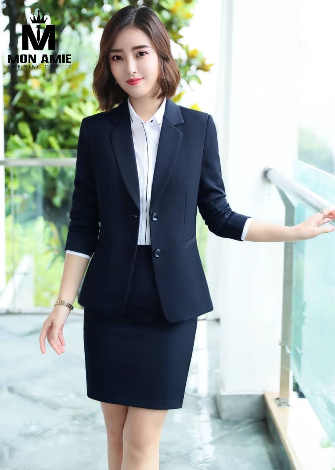 Classic Midnight Blue Business Suit With Tulip Skirt 